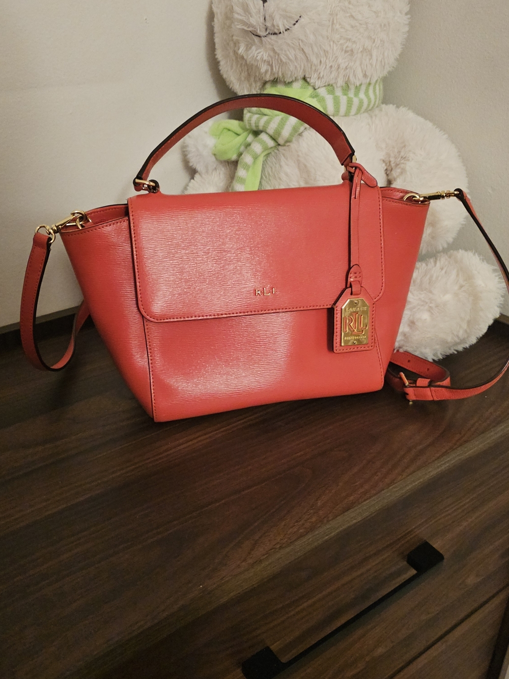 Ralph Lauren Coral-Red Leather Top-Handle Satchel